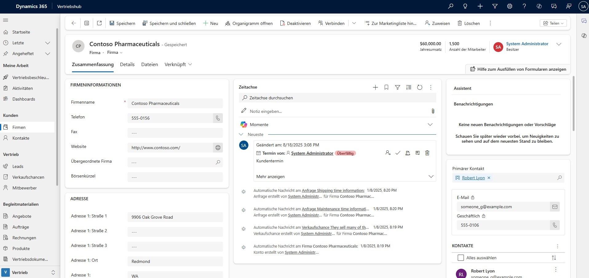 Dynamics 365 Sales Kundenmanagement Übersicht