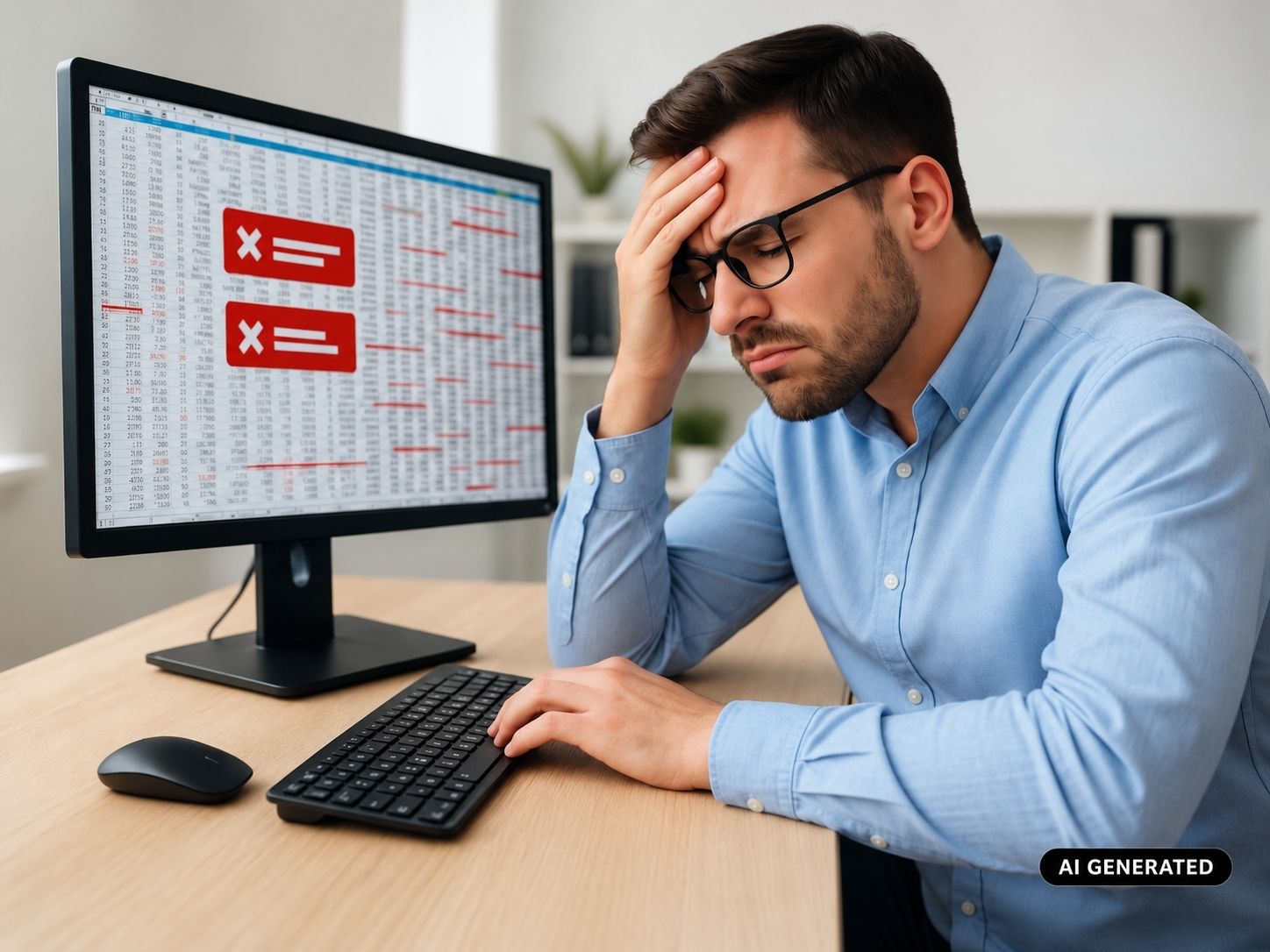 Warum Excel keine Kundenverwaltung ersetzt – CRM-Alternativen für Kleinunternehmen Gestresster Mitarbeiter mit Excel-Tabellen – Warum Excel keine Kundenverwaltung ersetzt