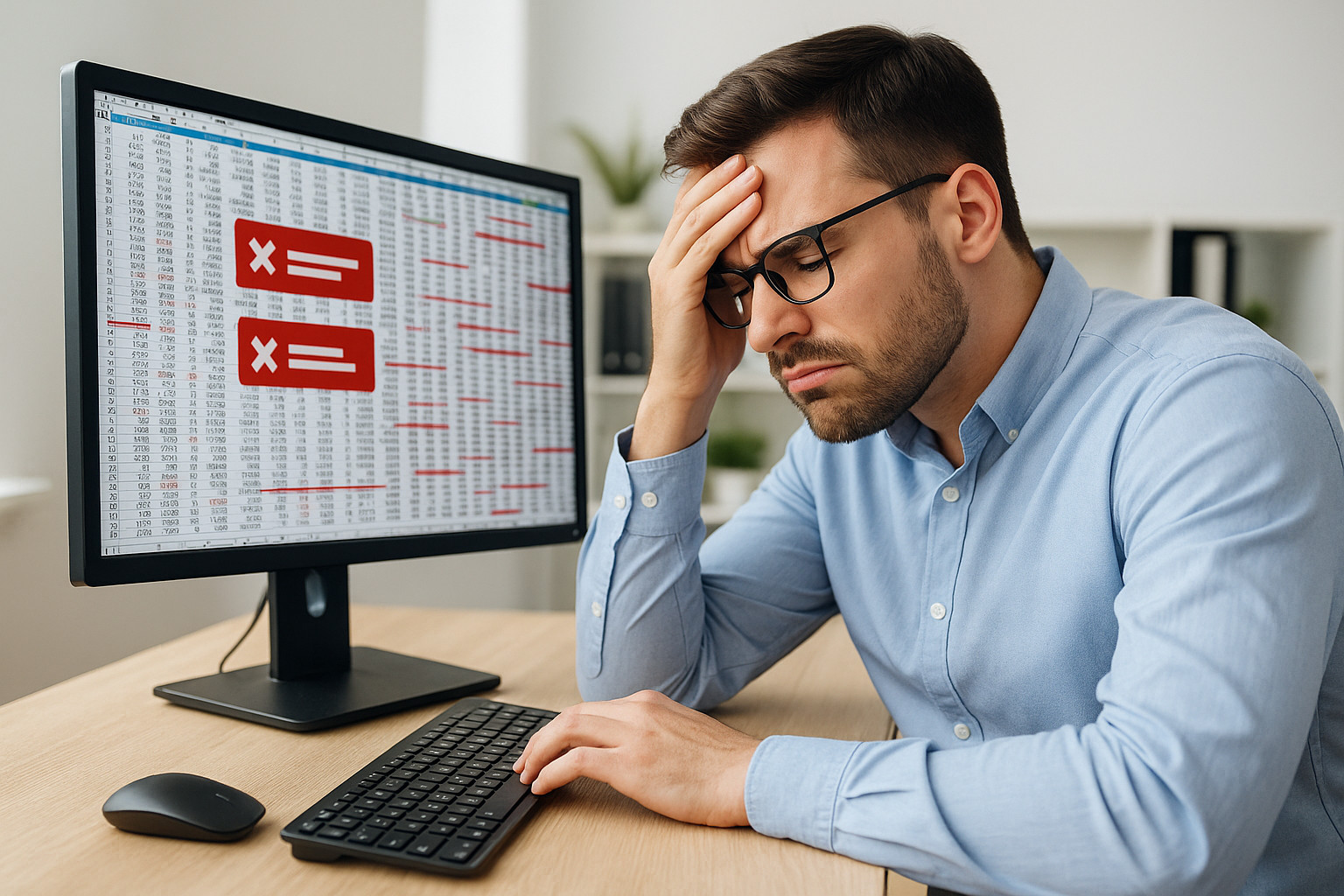 Gestresster Mitarbeiter mit Excel-Tabellen – Warum Excel keine Kundenverwaltung ersetzt